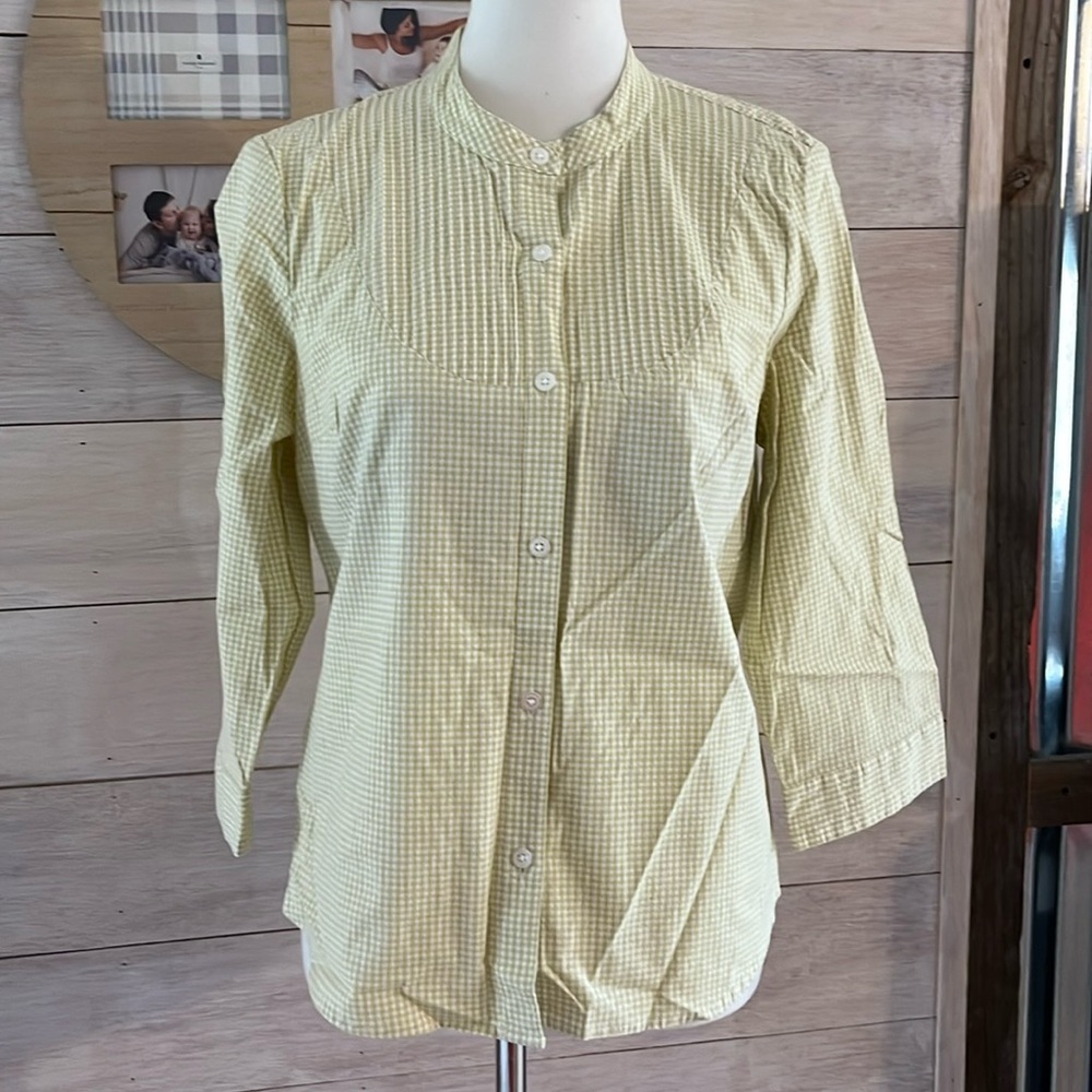Talbots Green Check Stretch Top M Petite